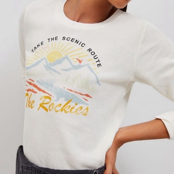 Anthropologie Tops - Back When x Anthropologie Thermal Rockies Graphic Top ivory tee women's medium M